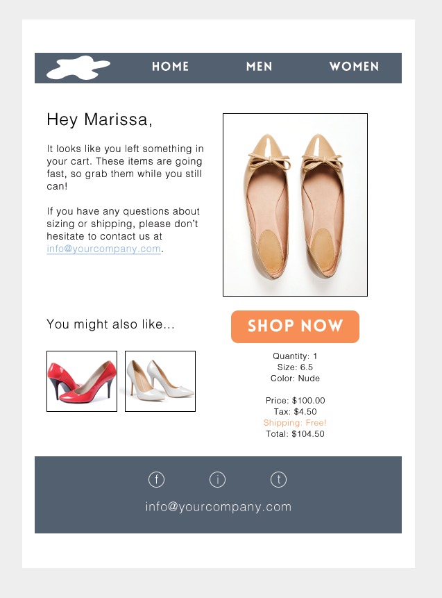 An abandoned cart email