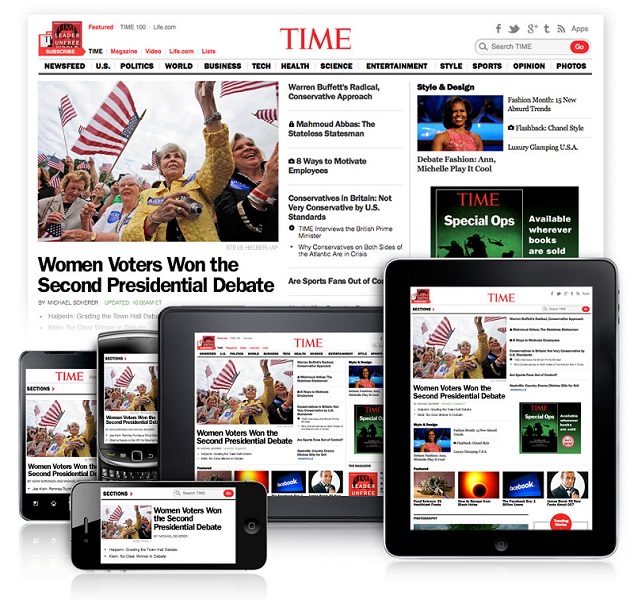 Time Magazine uses a responsive design.