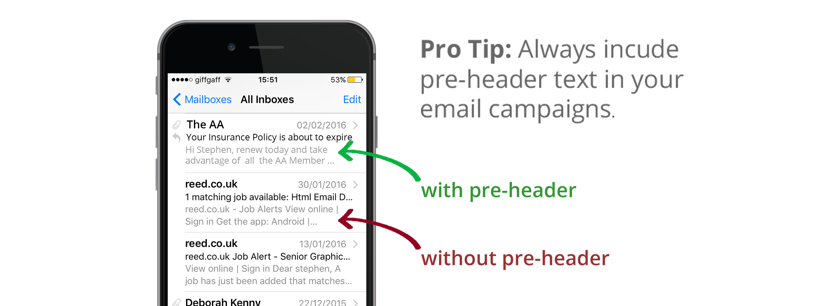 Use pre-header text in your email campaigns