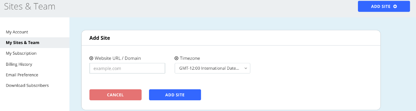 Add your site to OmniKick and select timezone