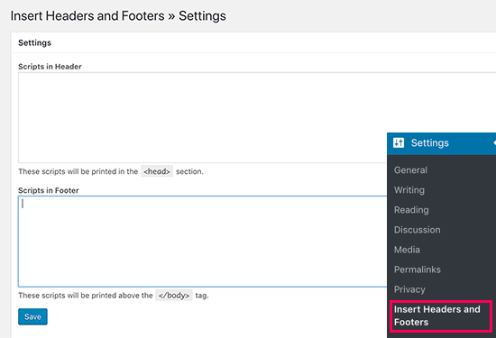 Adding the code to the header scripts