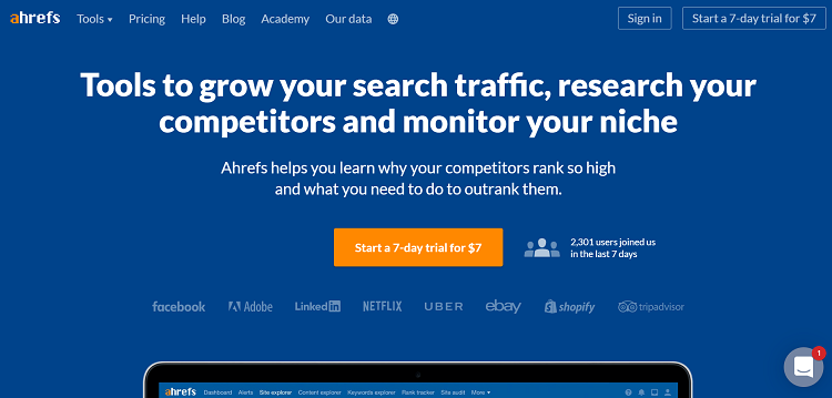 Ahrefs above the fold content