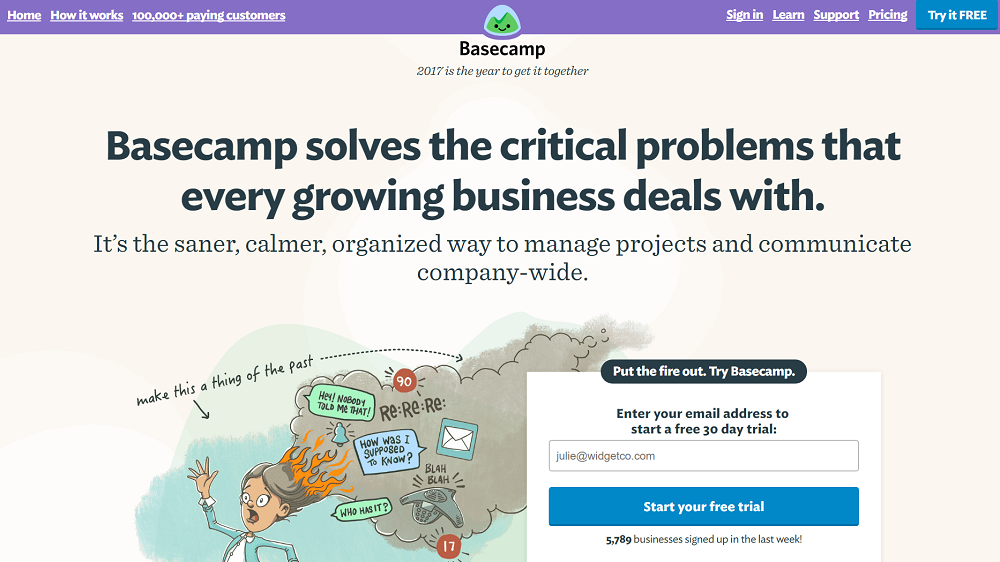 Basecamp-uses-a-center-website-layout