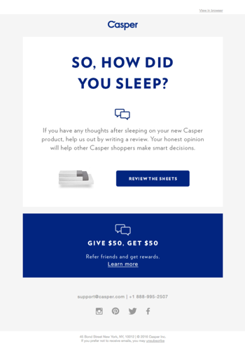 Casper collects buyer reviews with automation