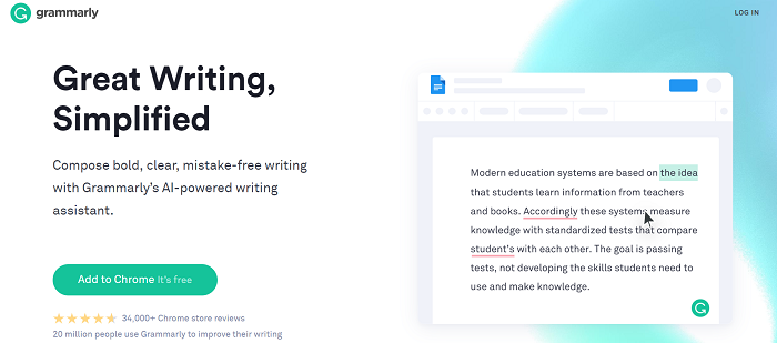 Grammarly above the fold content 