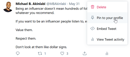 How to pin a tweet