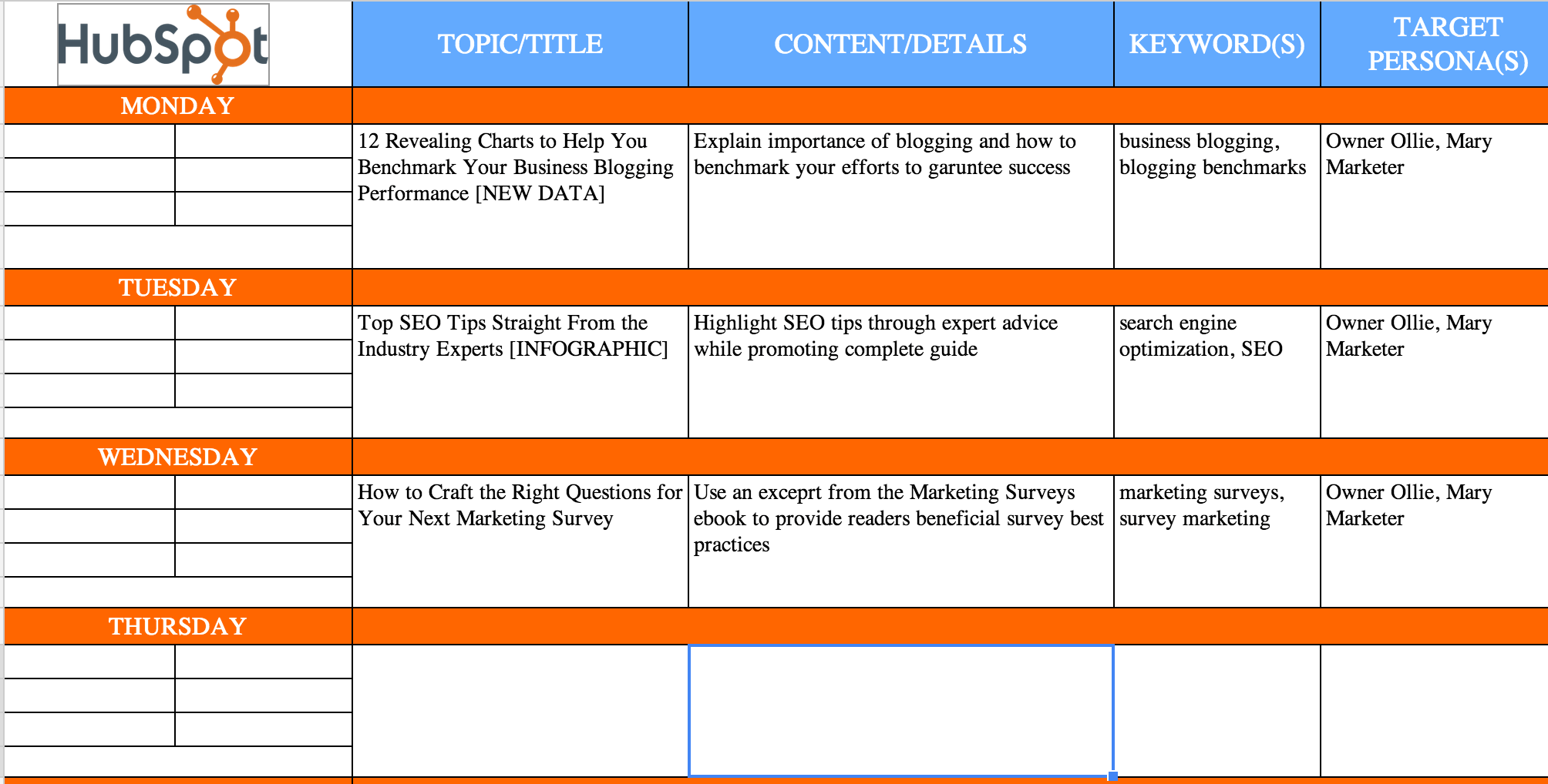 Hub editorial calendar