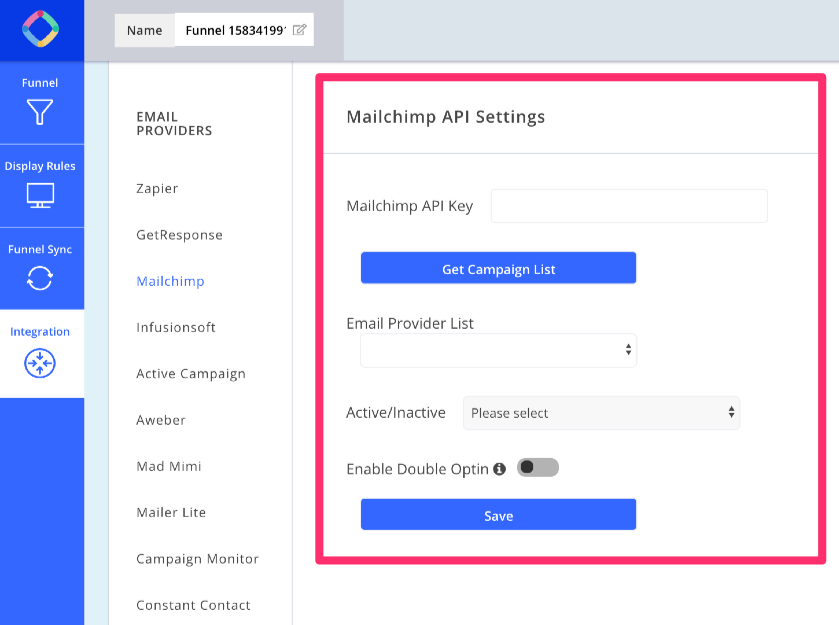 Inputting your MailChimp API key into OmniKick