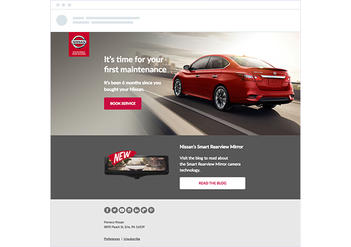 Nissan first maintenance email