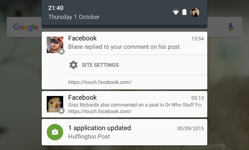 Push notifications delivered via Chrome for Android 