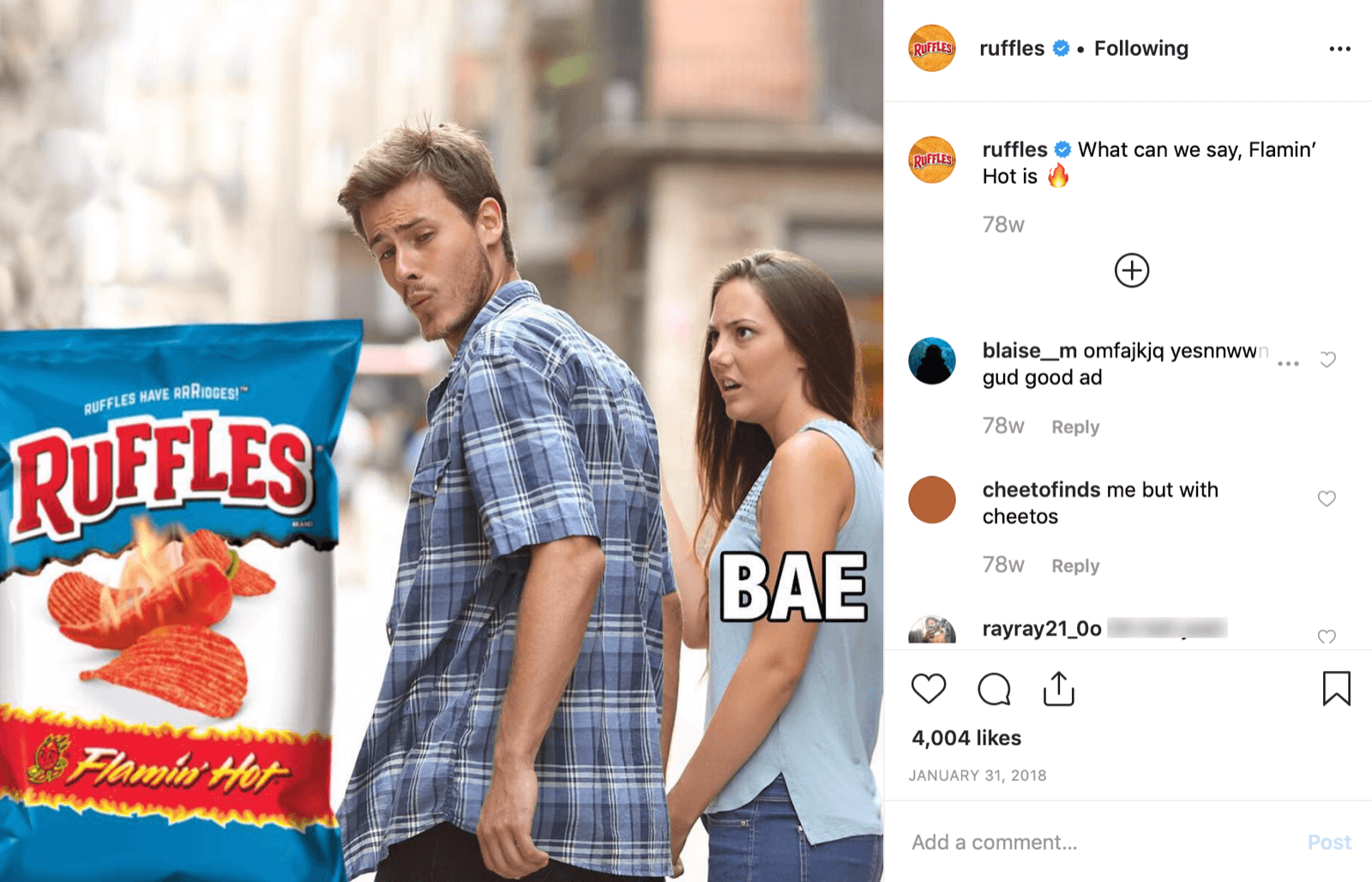 Ruffles uses memes on Instagram