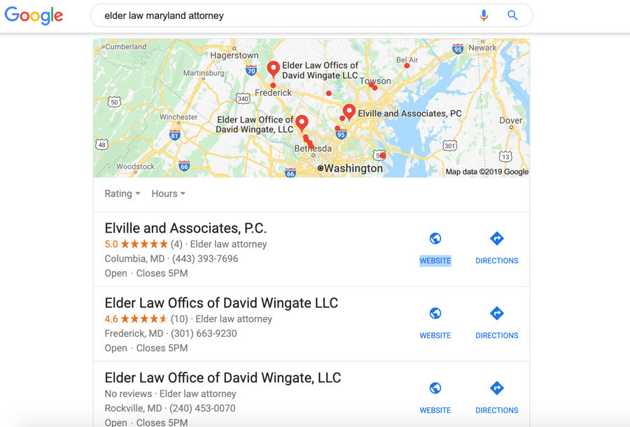 Searching for a local business on Google