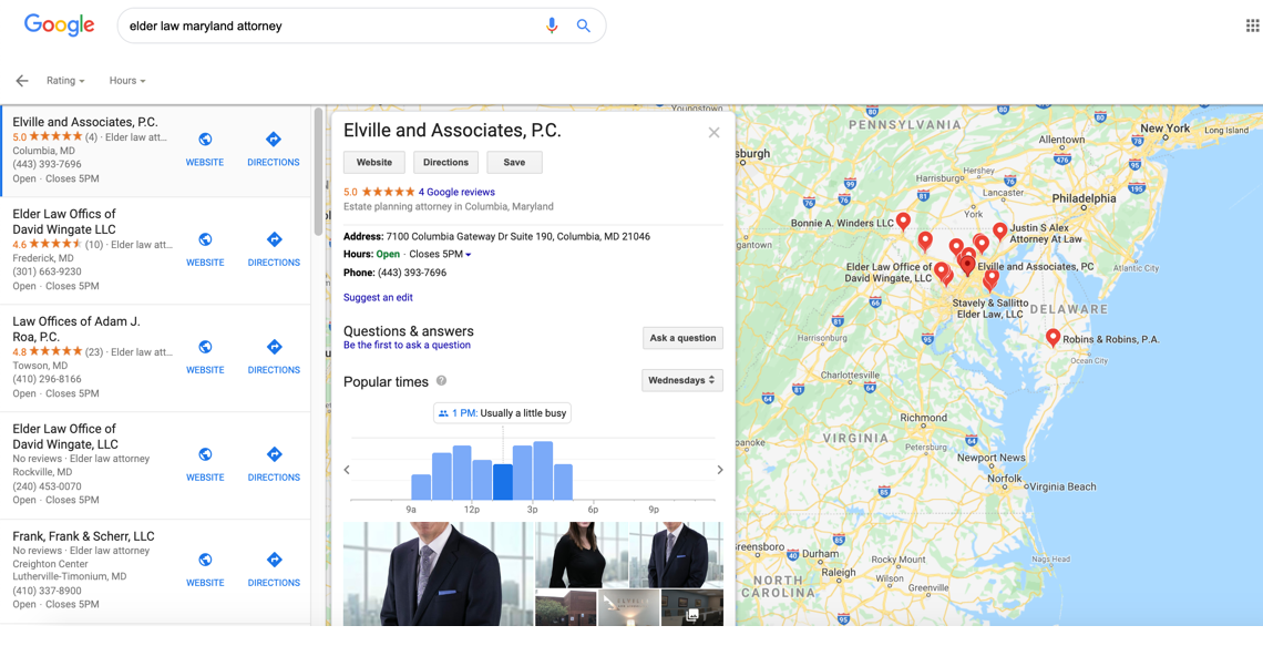 Viewing a business result on Google Maps