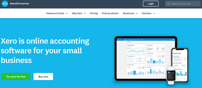 Xero above the fold content