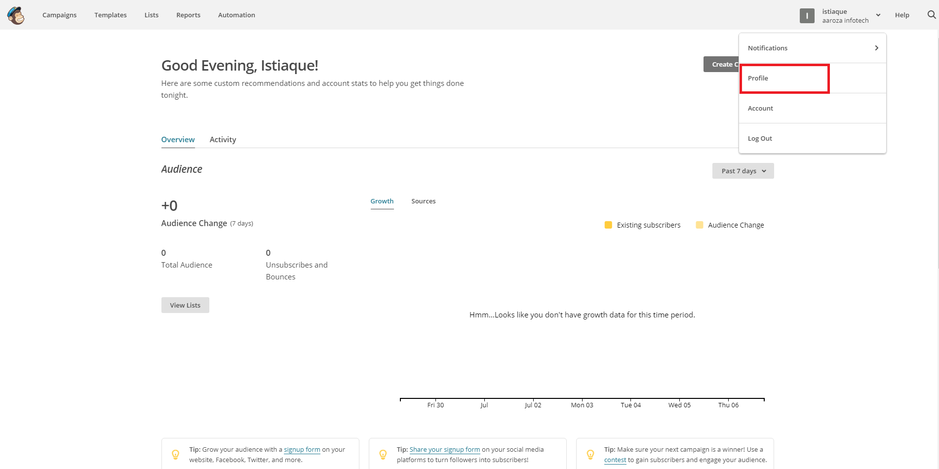 Your MailChimp account profile